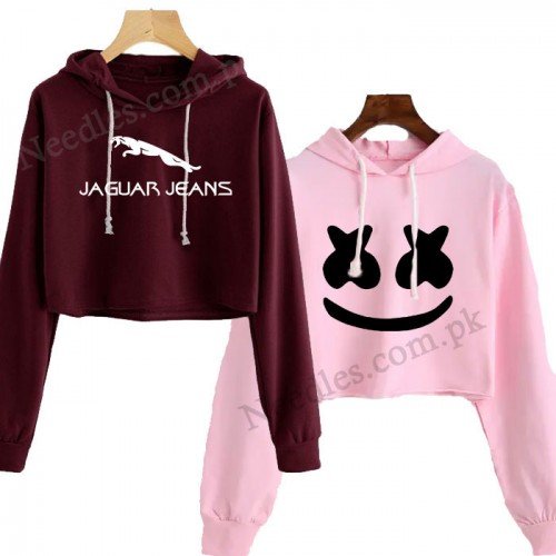 Bundle of 2 Maroon Jg & Pink Marshmallow Crop Hoodie 